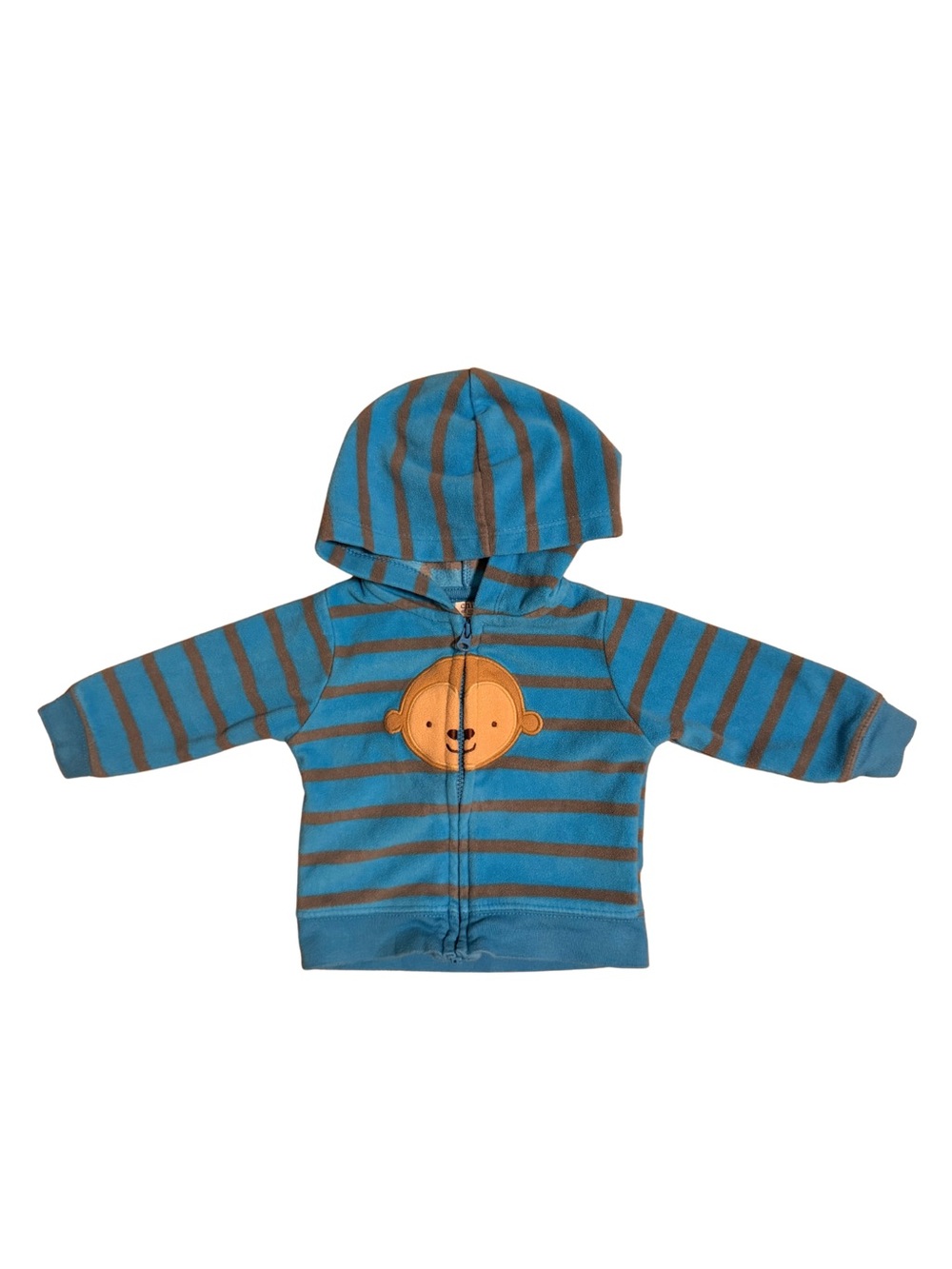 Carter's Blue & Brown Striped Monkey Zip Hoodie